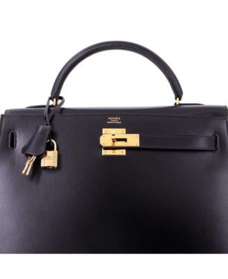Kelly 32 Handbag Black Box Calf with Gold Hardware