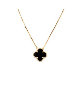  Vintage Alhambra Pendant Necklace 18K Gold and Onyx, 16.25"