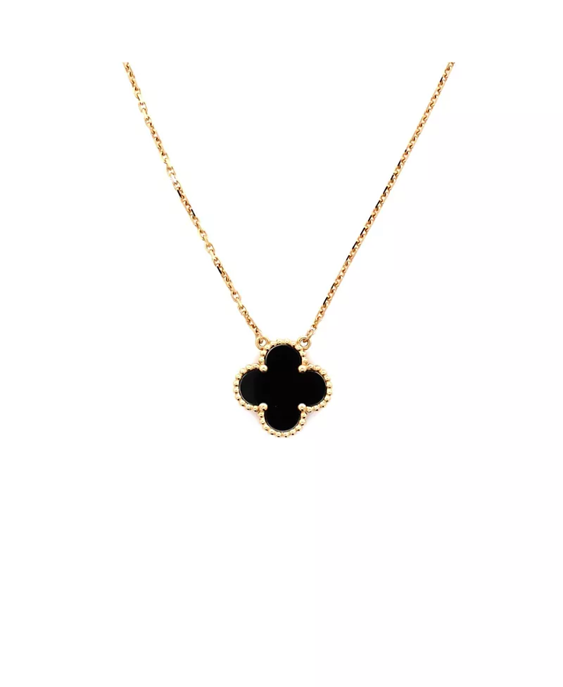 Pre-Owned Van Cleef & Arpels Vintage Alhambra Pendant Necklace 18K Gold and Onyx, 16.25"