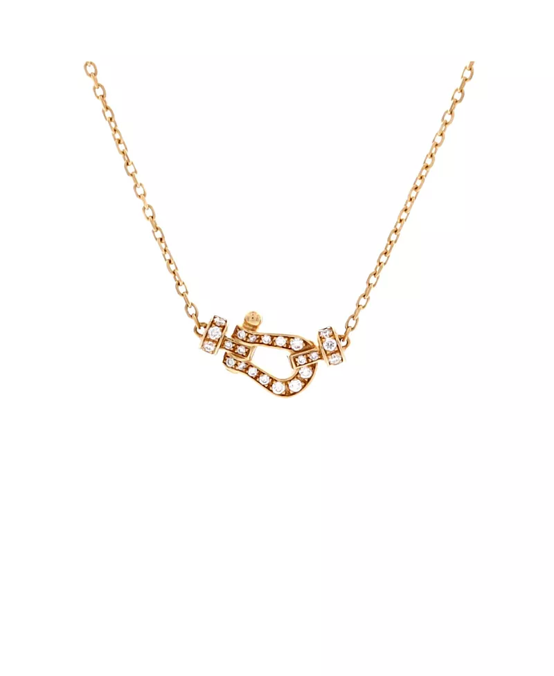 Pre-Owned Fred Paris Small Force 10 Necklace 18K Gold with Pave Diamonds, 15.75"