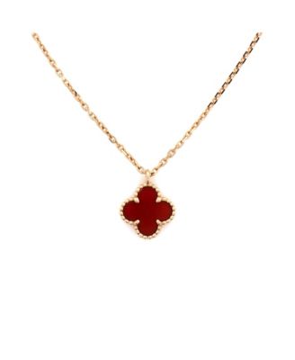  Sweet Alhambra Pendant Necklace 18K Rose Gold and Carnelian, 15.75"