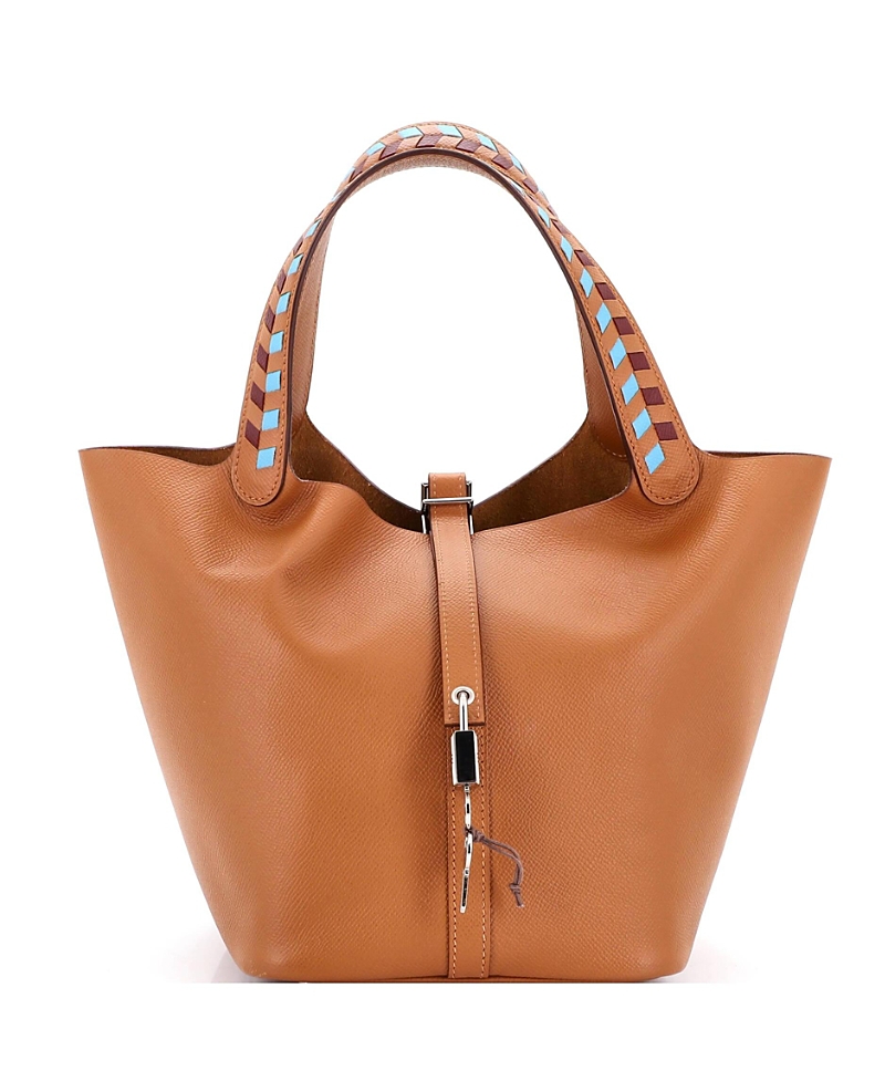 Pre-owned Pre-owned Hermes Hermes Mm Picotin Lock Bag Tressage Epsom In Brown/ Blue/ Brown/ Red