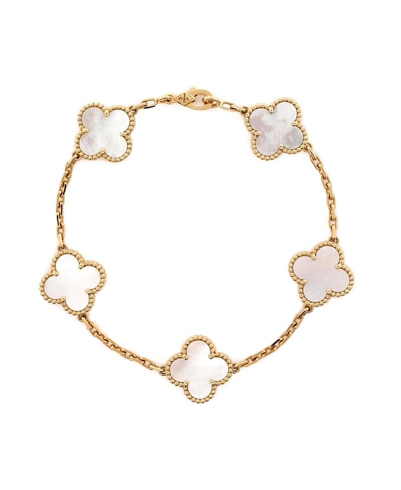 Pre-Owned Van Cleef & Arpels Vintage Alhambra 5 Motifs Bracelet 18K Gold and Mother of Pearl