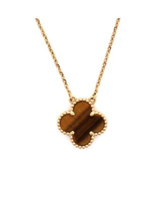  Vintage Alhambra Pendant Necklace 18K Gold and Tiger Eye, 16.5"