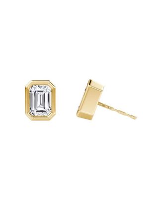  Bezel Solitaire Stud in 14K Gold, 1.5ctw Emerald Lab Grown Diamond