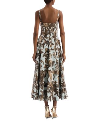 Sleeveless Large Chine Palm Leaves Poplin Day Dress