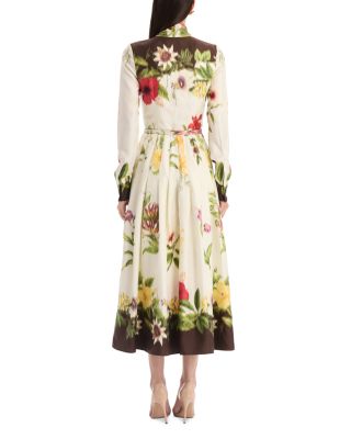 Long Sleeve Tie Neck Multi Floral Silk Twill Print Dress