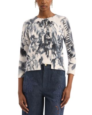 Oscar De La Renta Dotted Palm Print Cardigan Sweater In Animal Print