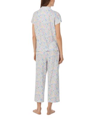 Short Sleeve Classic Knits Notch Collar Cropped Pant Pajama Set