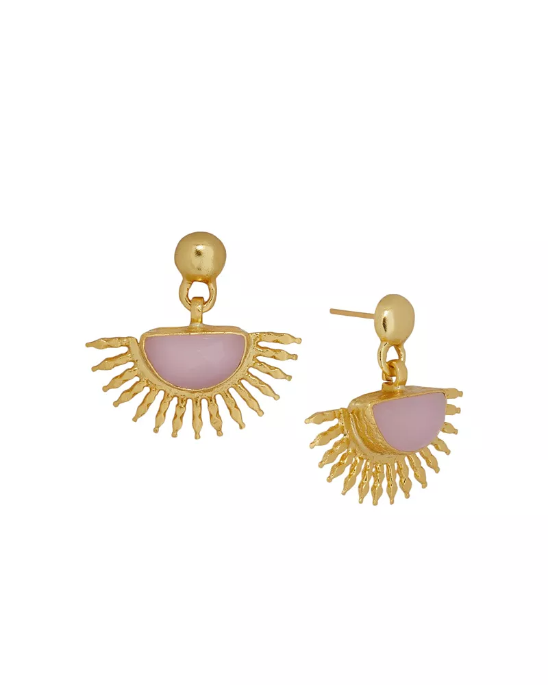 Ottoman Hands Women's Sunrise Rose Quartz Drop Stud Earrings