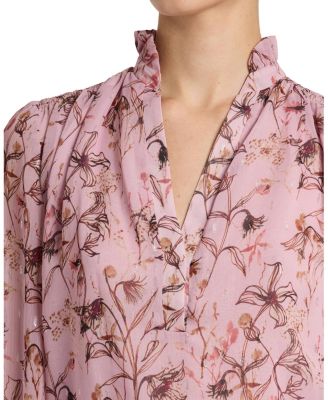  Chelsea Long Sleeve Ruffle Neck Blouse in Printed Georgette