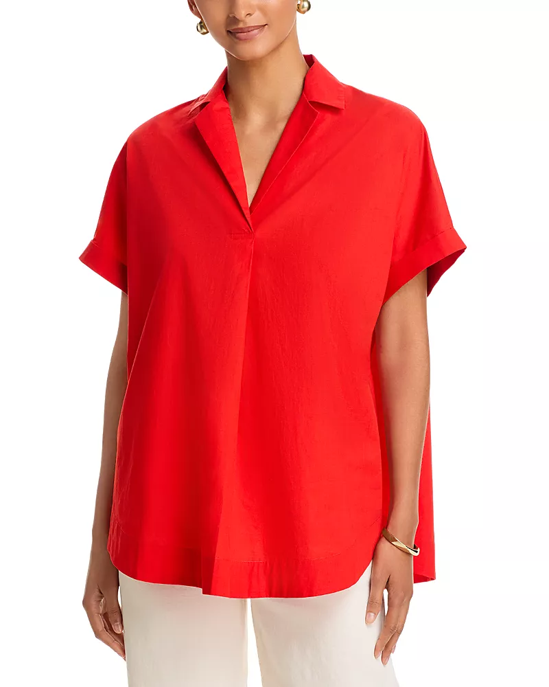 French Connection Poplin Collar Short Sleeve Pullover Top