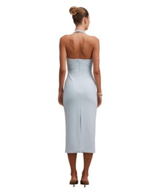 Ever New Georgie Halter Ruched Bodycon Blue, Size 10