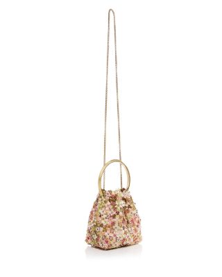 Bon Bon Floral Embroidered Mesh Top Handle Bucket Bag