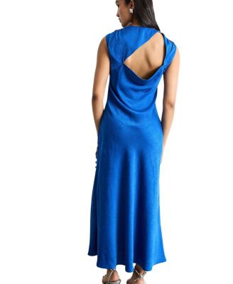 Cowl Bias Satin Button Detail Dress