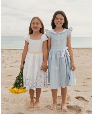  Girls' Ruffle Sleeve Linen Dress with Peter Pan Collar - Little Kid, Big Kid