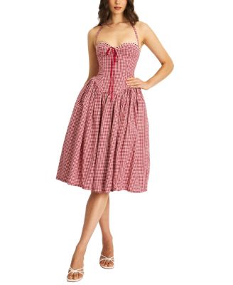  Susanna Gingham Halter Drop Waist Midi Dress