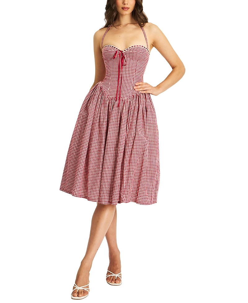 Miss Circle Susanna Gingham Halter Drop Waist Midi Dress