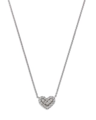 Diamond Pave Heart Pendant Necklace in 14K White Gold, 0.25 tcw
