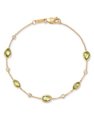 Peridot Bezel & Diamond Station Bracelet in 14K Yellow Gold