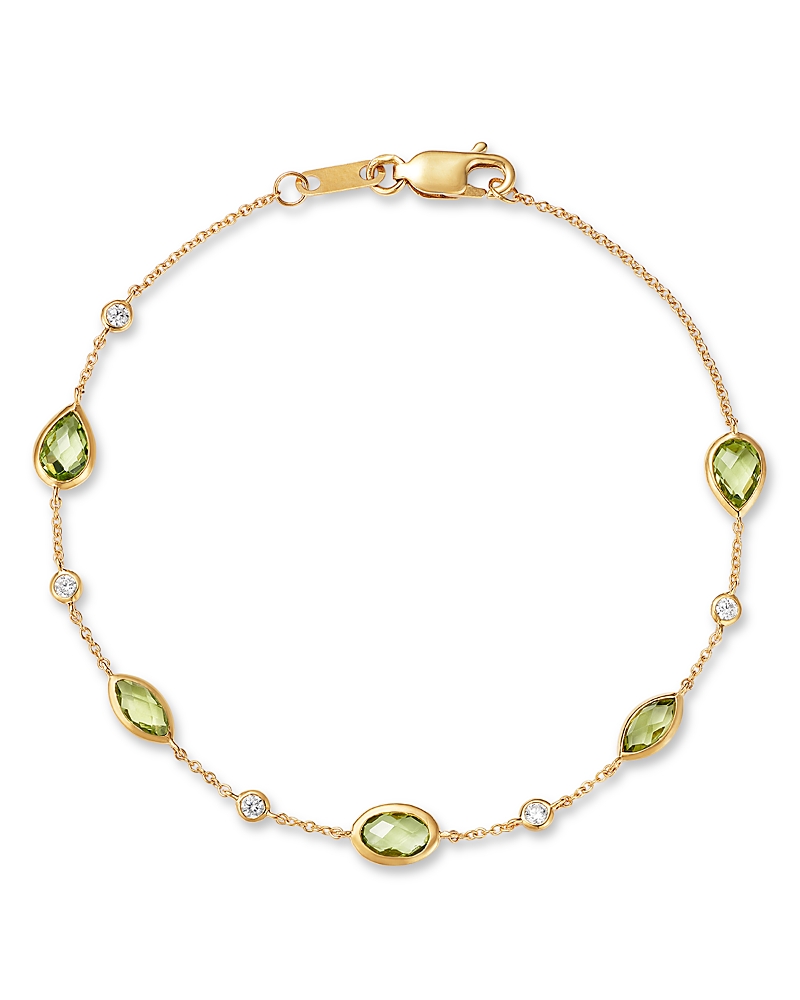 Bloomingdale's Fine Collection Peridot Bezel & Diamond Station Bracelet in 14K Yellow Gold