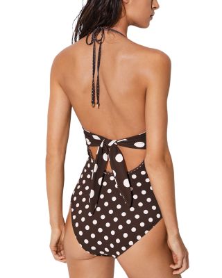 Polka Dot Lattice Trim One Piece Swimsuit