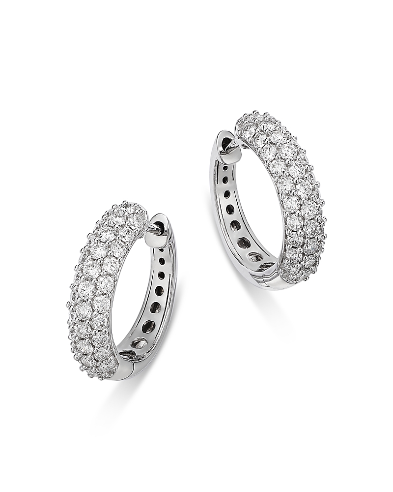 Bloomingdale's Fine Collection Diamond Pave Huggie Hoop Earrings in 14K White Gold, 1.0 tcw