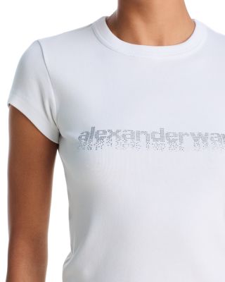 Ribbed Knit Rhinestone Logo Crewneck Tee