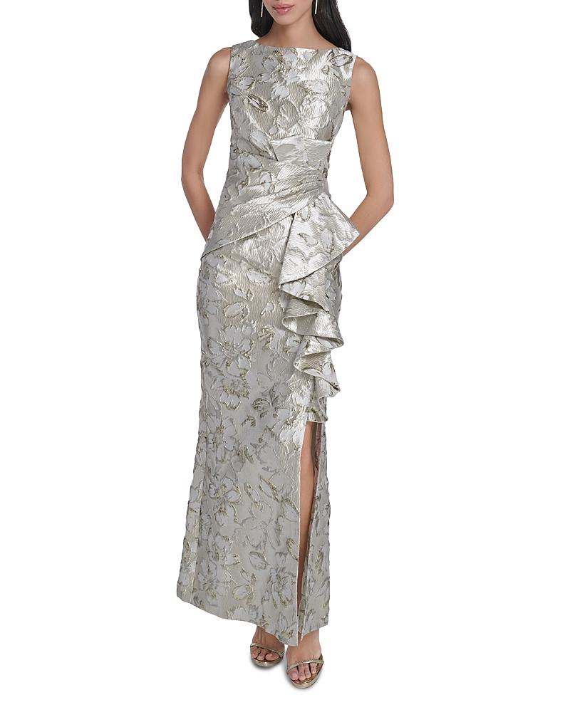 Eliza J Metallic Jacquard Ruffled Gown
