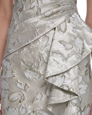 Metallic Jacquard Ruffled Gown