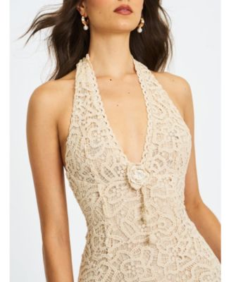  Faelyn Double Fringe Crochet Halter Maxi Dress