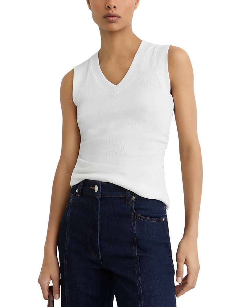 Reiss Ruched V Neck Ribbed Top