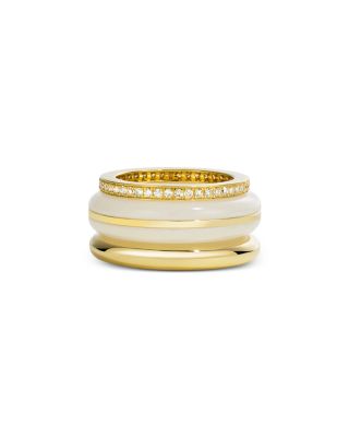 14K Yellow Gold White Jasper & Diamond Stack Rings, Set of 3