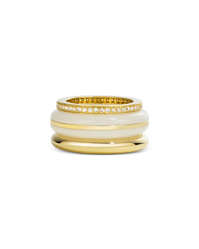 By Pariah 14K Yellow Gold White Jasper & Diamond Stack Rings, Set of 3 in White/Gold