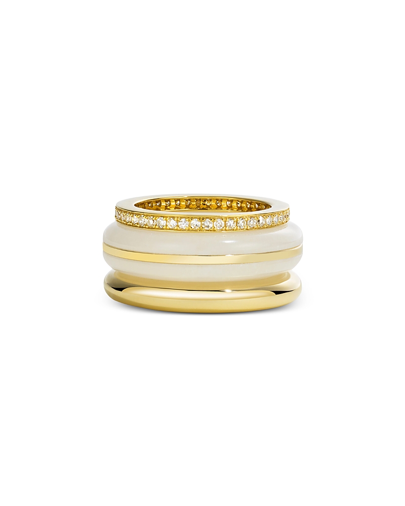 By Pariah 14K Yellow Gold White Jasper & Diamond Stack Rings, Set of 3