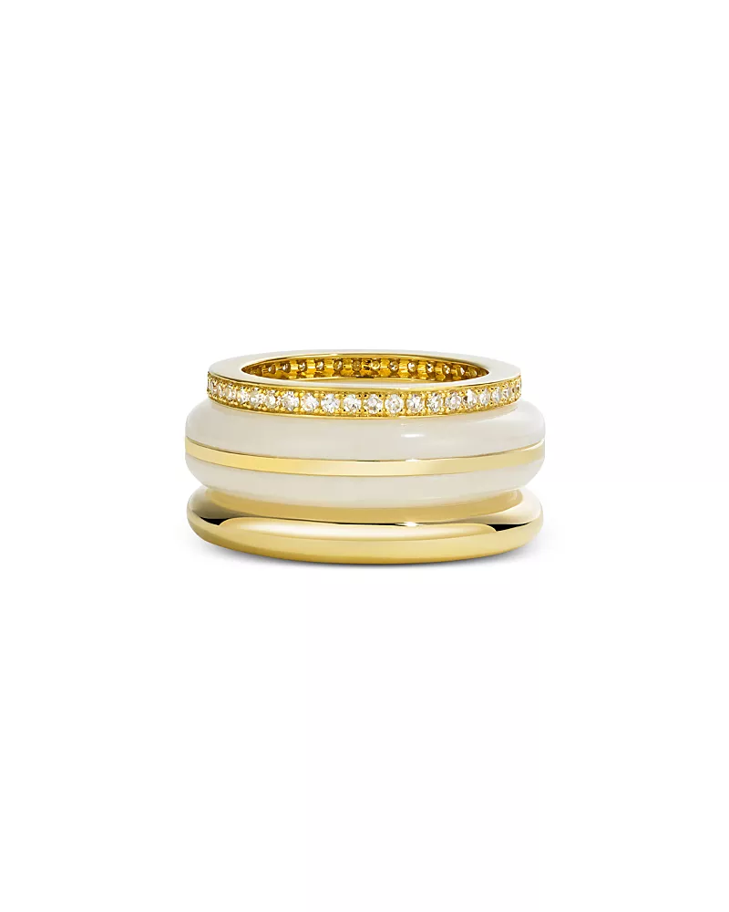 By Pariah 14K Yellow Gold White Jasper & Diamond Stack Rings, Set of 3