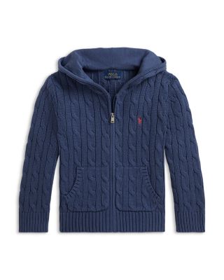Boys' Cable Cotton Hooded Full Zip Sweater - Little Kid, Big Kid