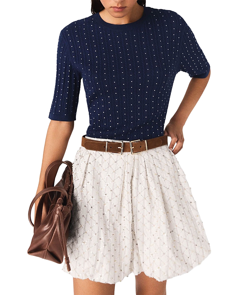 Maje Round Neck Rhinestone Sweater