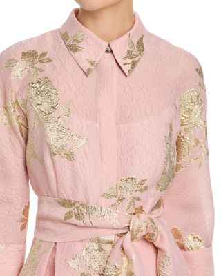 Metallic Floral Jacquard Shirt Dress