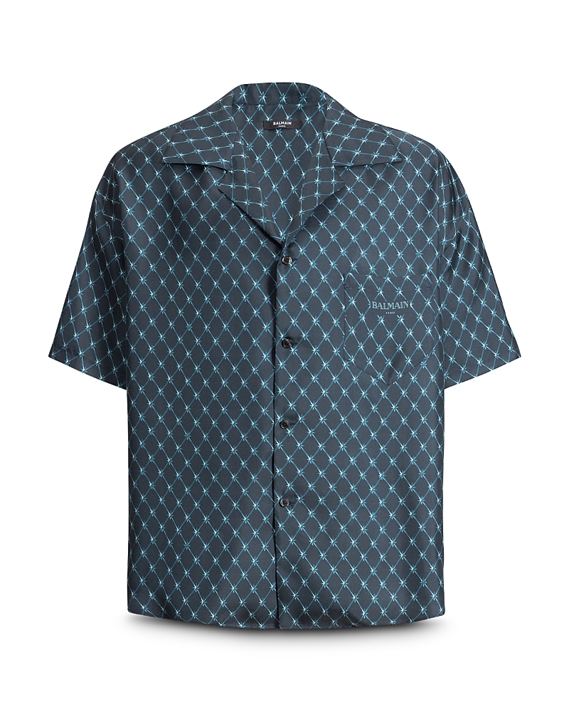 Balmain Loose Fit Grid Print Pocket Shirt