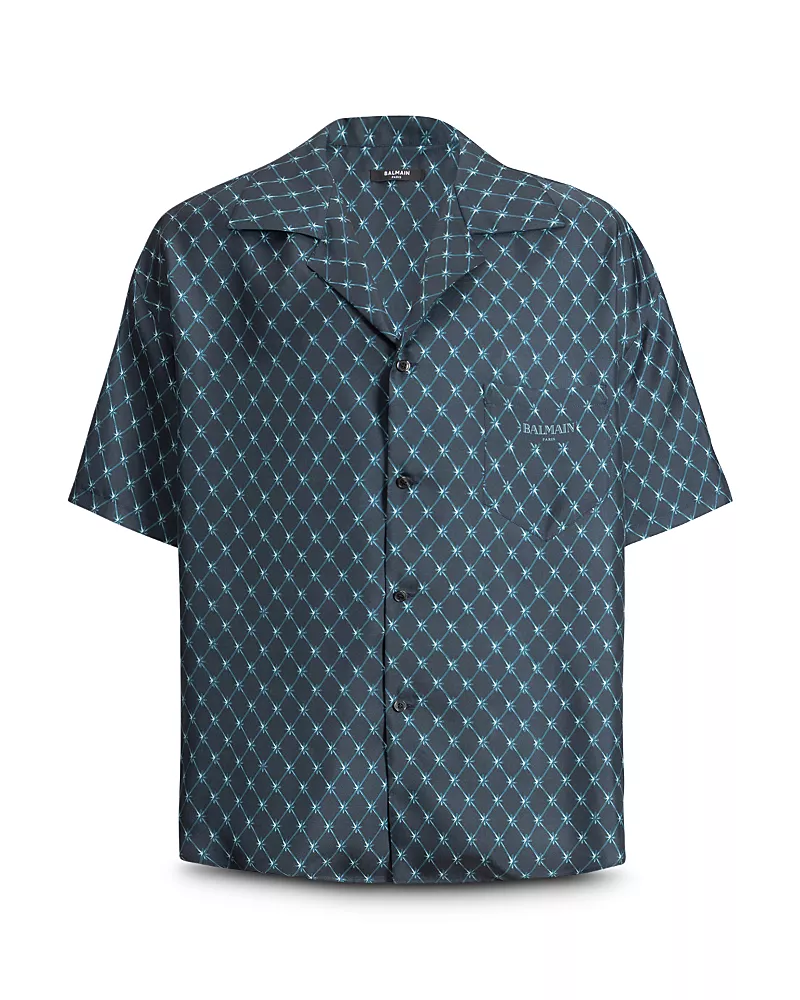 Balmain Loose Fit Grid Print Pocket Shirt