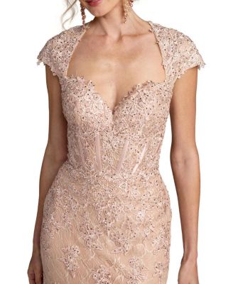 Embellished Sweetheart Cap Sleeve Trumpet Gown