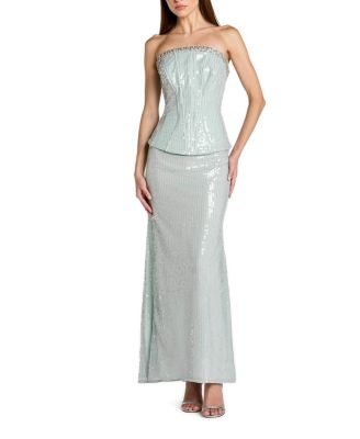 Strapless Sequin Peplum Gown With Rhinestone Trim