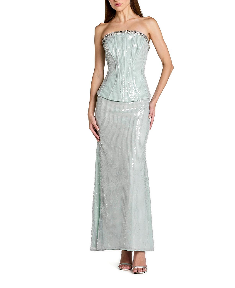 Mac Duggal Strapless Sequin Peplum Gown With Rhinestone Trim