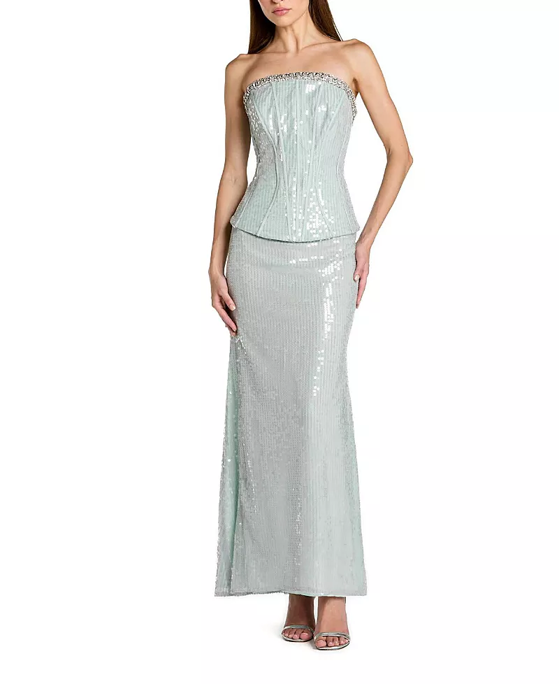 Mac Duggal Strapless Sequin Peplum Gown With Rhinestone Trim