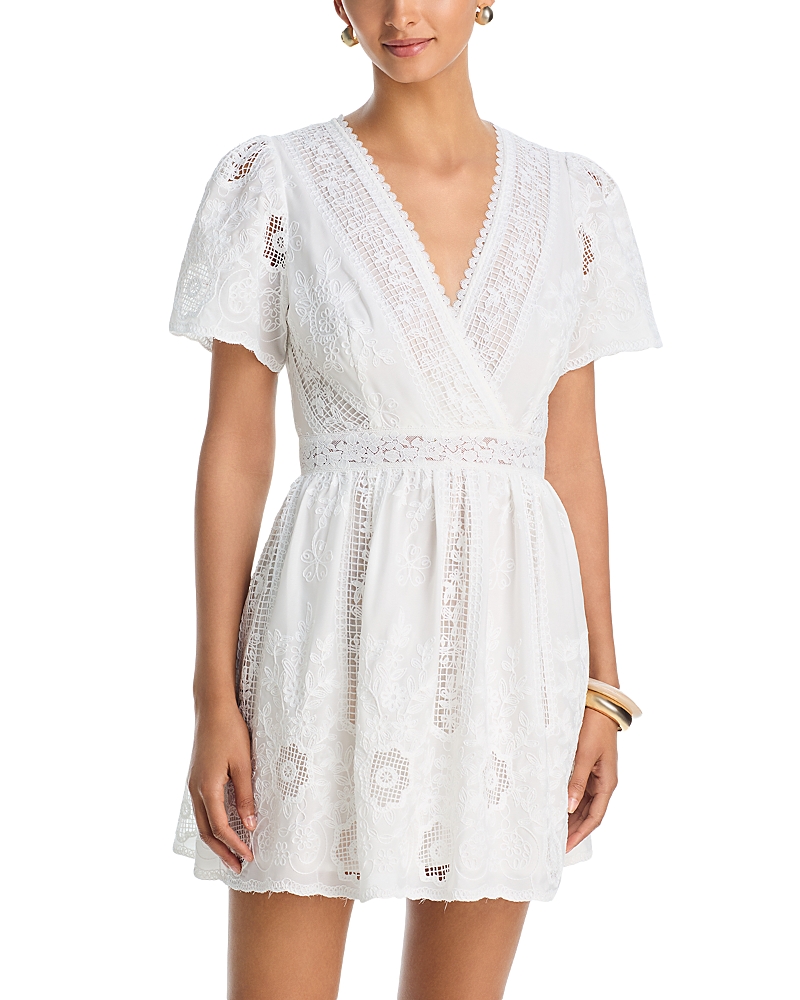 Aqua Embroidered Lace V Neck Mini Dress - Exclusive