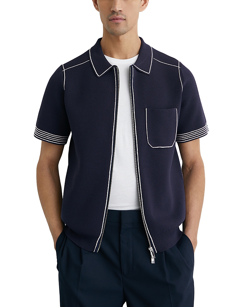 Reiss Blake Regular Fit Contrast Pipe Navy Shirt