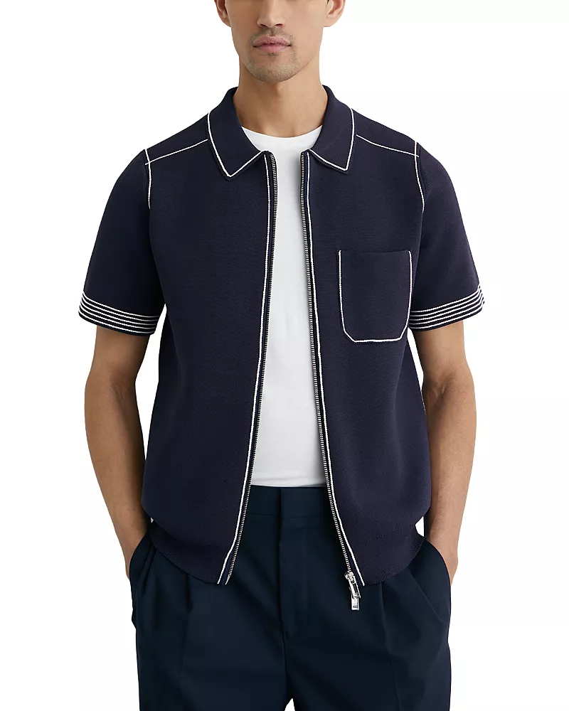 Reiss Blake Regular Fit Contrast Pipe Navy Shirt