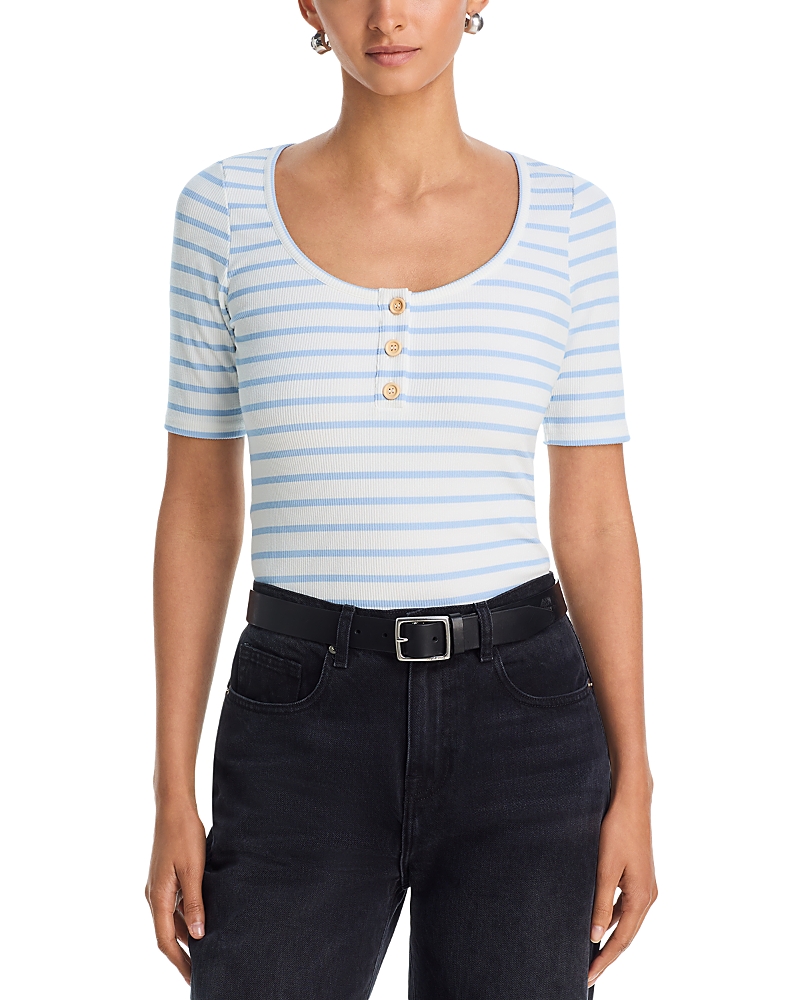 Aqua Striped Rib Button T Shirt - Exclusive