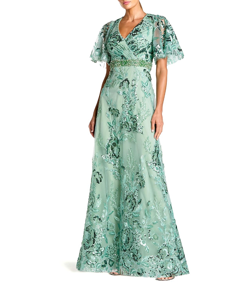Mac Duggal Floral Embellished Short Sleeve Gown